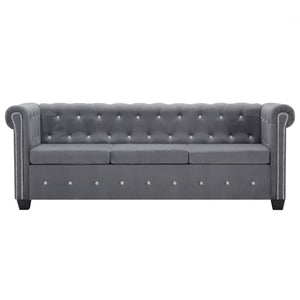 vidaXL Chesterfield 3-Seater Sofa Velvet Upholstery 199x75x72 cm Grey