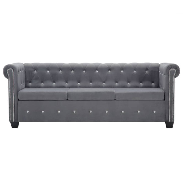 vidaXL Chesterfield 3-Seater Sofa Velvet Upholstery 199x75x72 cm Grey