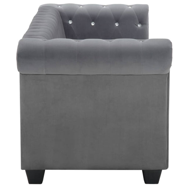 vidaXL Chesterfield 3-Seater Sofa Velvet Upholstery 199x75x72 cm Grey