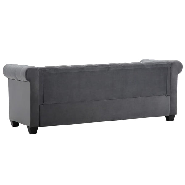 vidaXL Chesterfield 3-Seater Sofa Velvet Upholstery 199x75x72 cm Grey