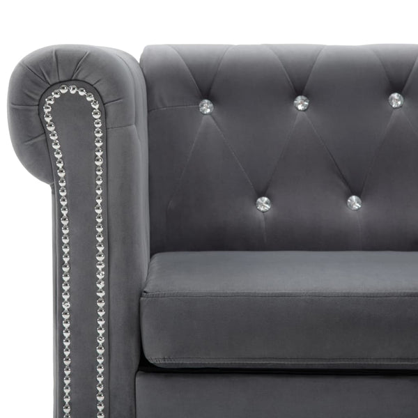 vidaXL Chesterfield 3-Seater Sofa Velvet Upholstery 199x75x72 cm Grey