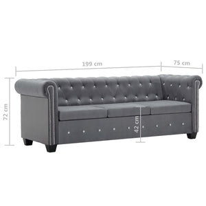 vidaXL Chesterfield 3-Seater Sofa Velvet Upholstery 199x75x72 cm Grey