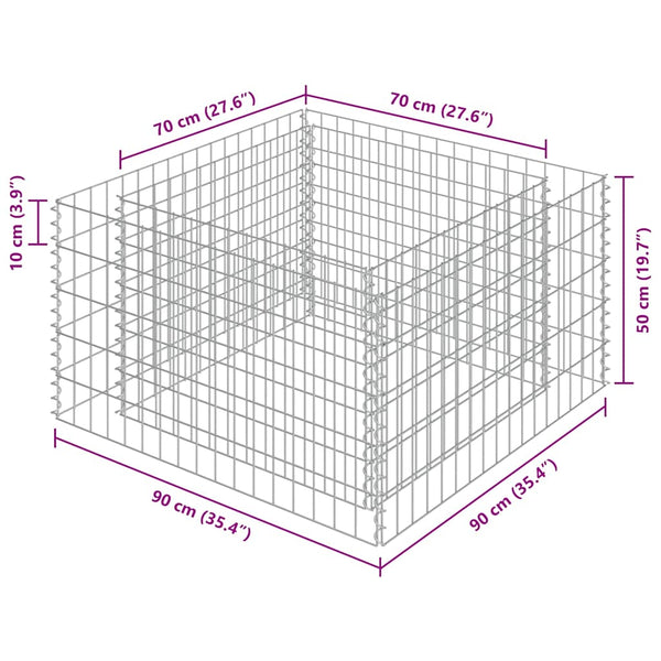 Gabionen-Hochbeet Verzinkter Stahl 90×90×50 cm