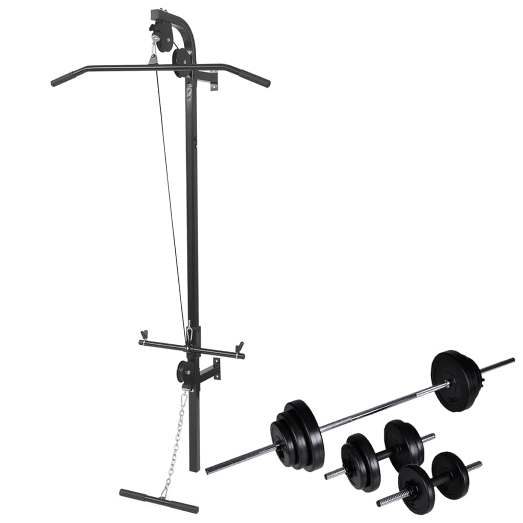 vidaXL Wall Mounted Multi-Gym with Barbell Dumbbell Set 30.5kg