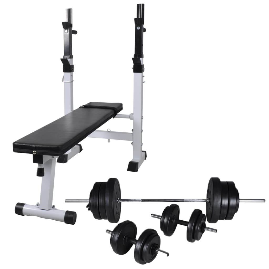 vidaXL Weight Bench with Rack, Barbell and Dumbbell Set 60.5 kg