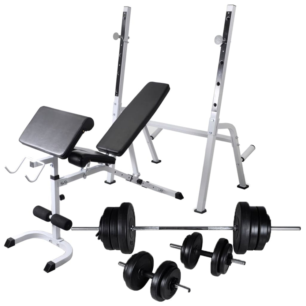 vidaXL Weight Bench with Rack, Barbell and Dumbbell Set 60.5 kg