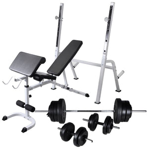 vidaXL Weight Bench with Rack, Barbell and Dumbbell Set 60.5 kg
