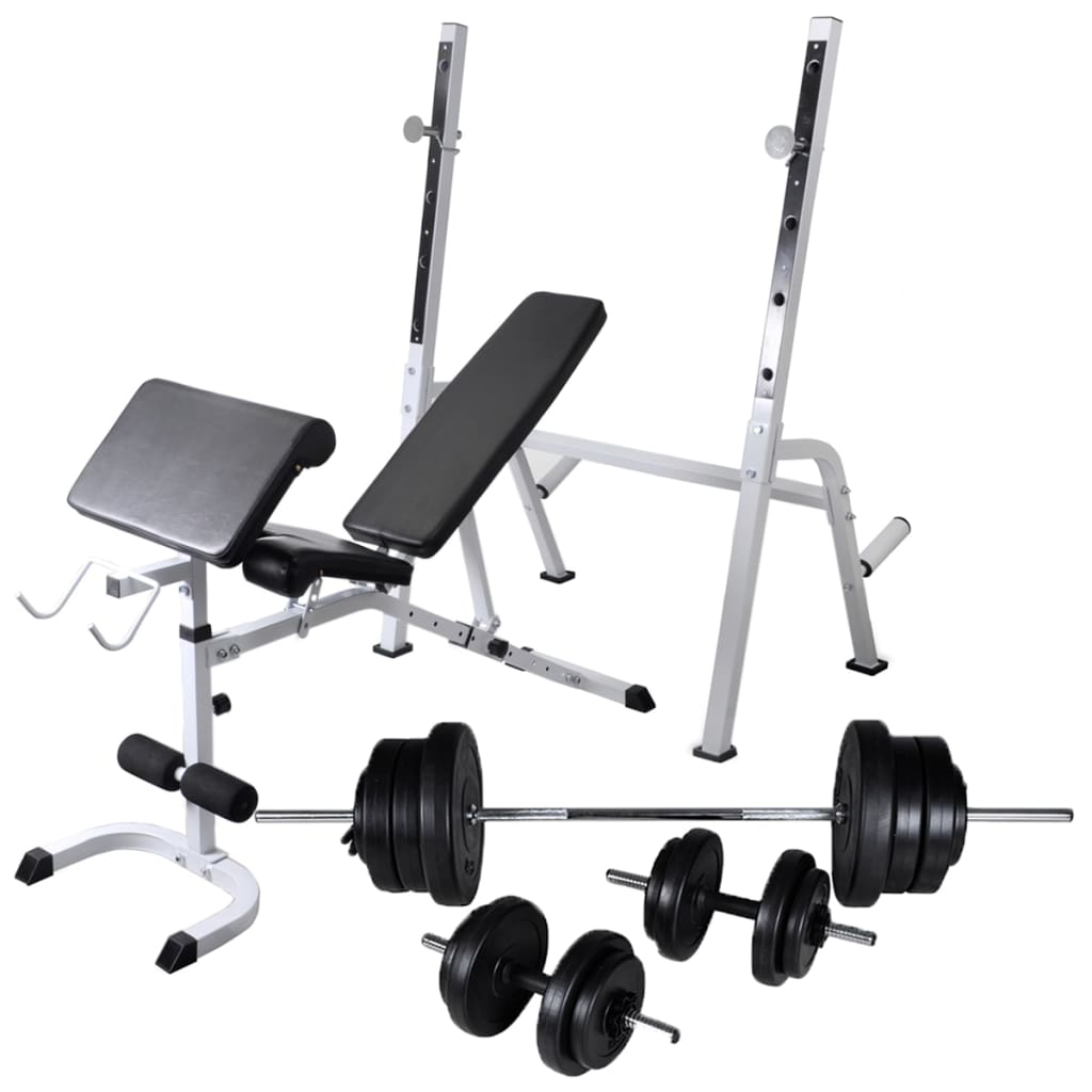 vidaXL Weight Bench with Rack, Barbell and Dumbbell Set 60.5 kg