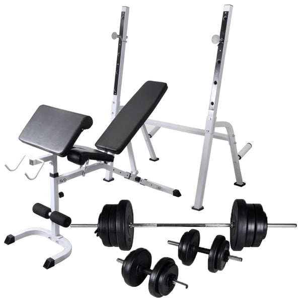 vidaXL Weight Bench with Rack, Barbell and Dumbbell Set 60.5 kg