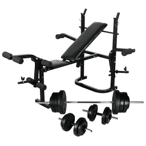 vidaXL Weight Bench with Storage, Barbell and Dumbbell Set 60.5 kg