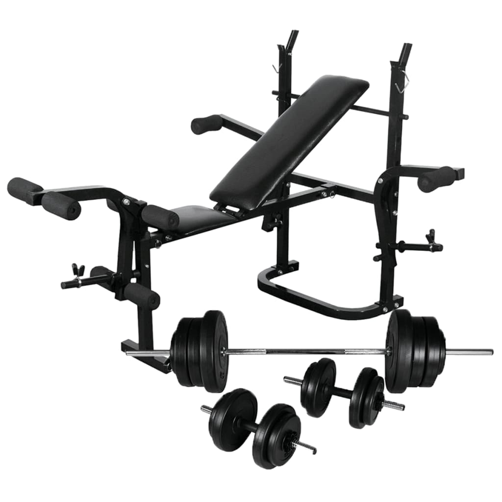 vidaXL Weight Bench with Storage, Barbell and Dumbbell Set 60.5 kg