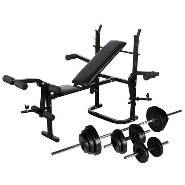 vidaXL Weight Bench with Rack, Barbell and Dumbbell Set 30.5 kg