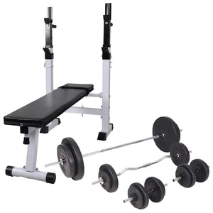 vidaXL Weight Bench with Rack, Barbell and Dumbbell Set 90 kg
