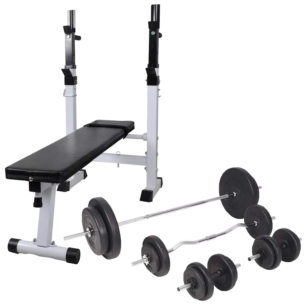 vidaXL Weight Bench with Rack, Barbell and Dumbbell Set 90 kg