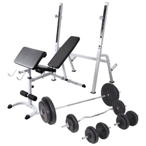 vidaXL Weight Bench with Rack, Barbell and Dumbbell Set 90 kg