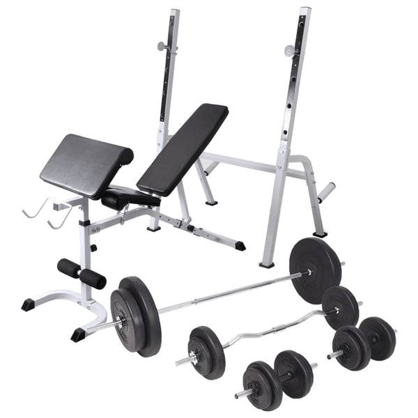 vidaXL Weight Bench with Rack, Barbell and Dumbbell Set 90 kg
