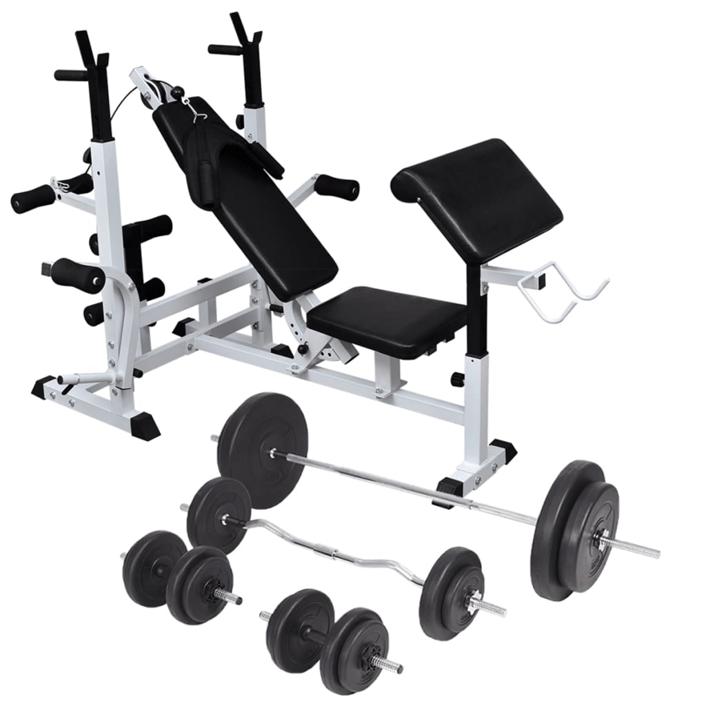 vidaXL Weight Bench with Rack, Barbell and Dumbbell Set 90 kg