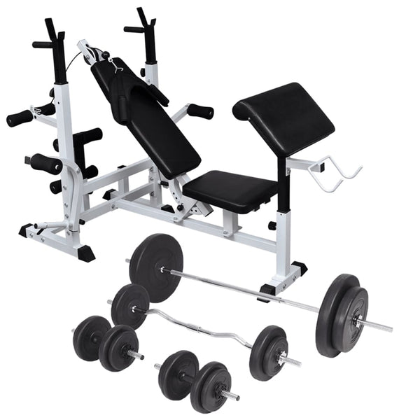 vidaXL Weight Bench with Rack, Barbell and Dumbbell Set 90 kg