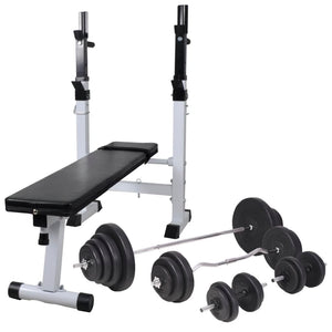 vidaXL Weight Bench with Rack, Barbell and Dumbbell Set 120 kg
