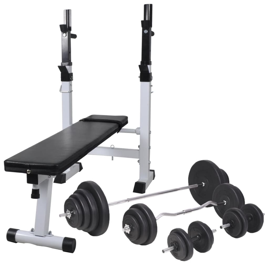 vidaXL Weight Bench with Rack, Barbell and Dumbbell Set 120 kg
