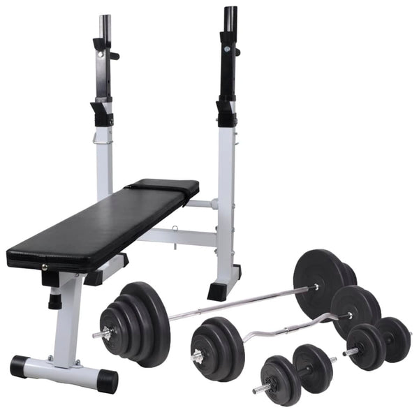 vidaXL Weight Bench with Rack, Barbell and Dumbbell Set 120 kg