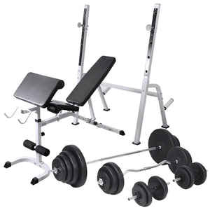 vidaXL Weight Bench with Rack, Barbell and Dumbbell Set 120 kg