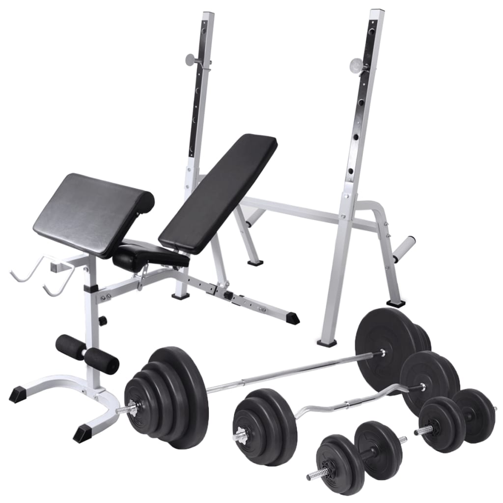 vidaXL Weight Bench with Rack, Barbell and Dumbbell Set 120 kg