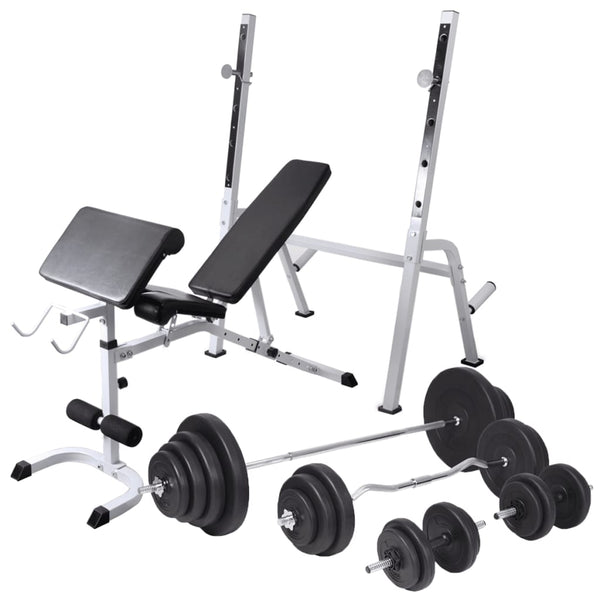 vidaXL Weight Bench with Rack, Barbell and Dumbbell Set 120 kg