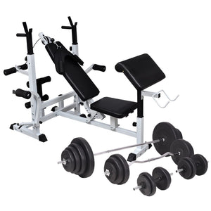 vidaXL Weight Bench with Rack, Barbell and Dumbbell Set 120 kg