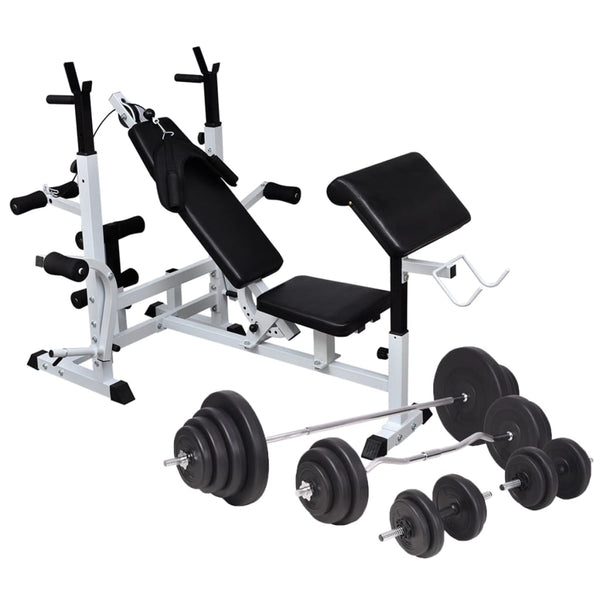 vidaXL Weight Bench with Rack, Barbell and Dumbbell Set 120 kg