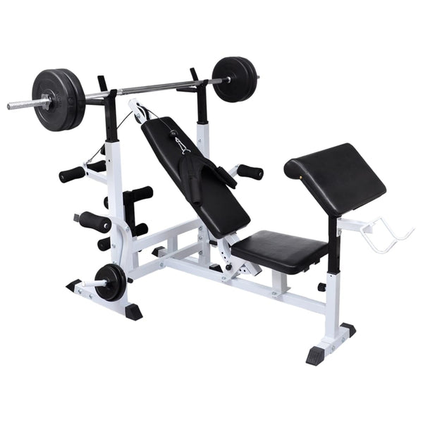 vidaXL Weight Bench with Rack, Barbell and Dumbbell Set 120 kg