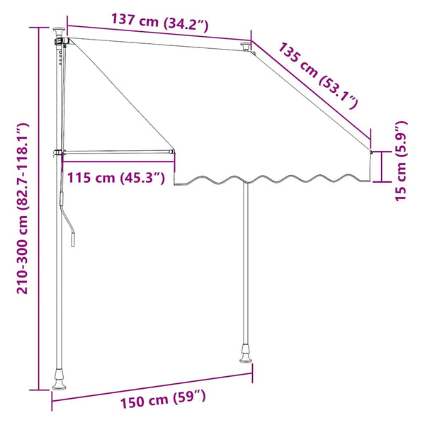 vidaXL Retractable Awning Manual 150 cm Cream
