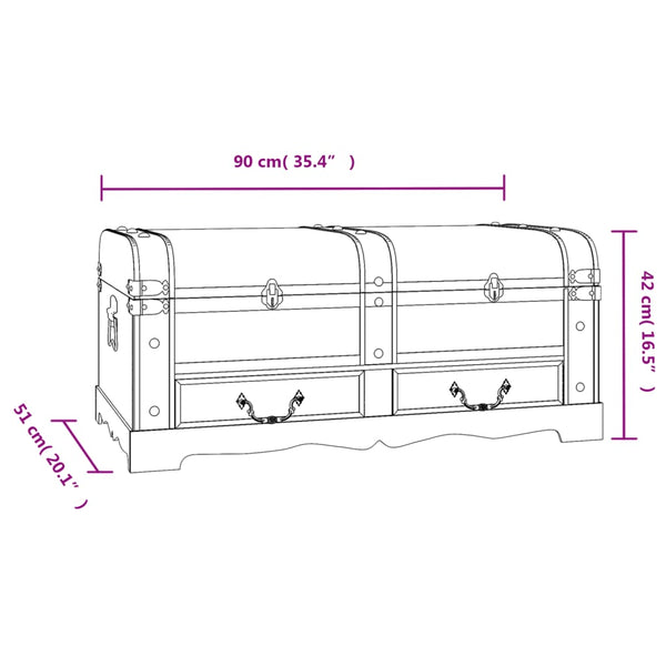 vidaXL Wooden Treasure Chest Black 90 x 51 x 42 cm