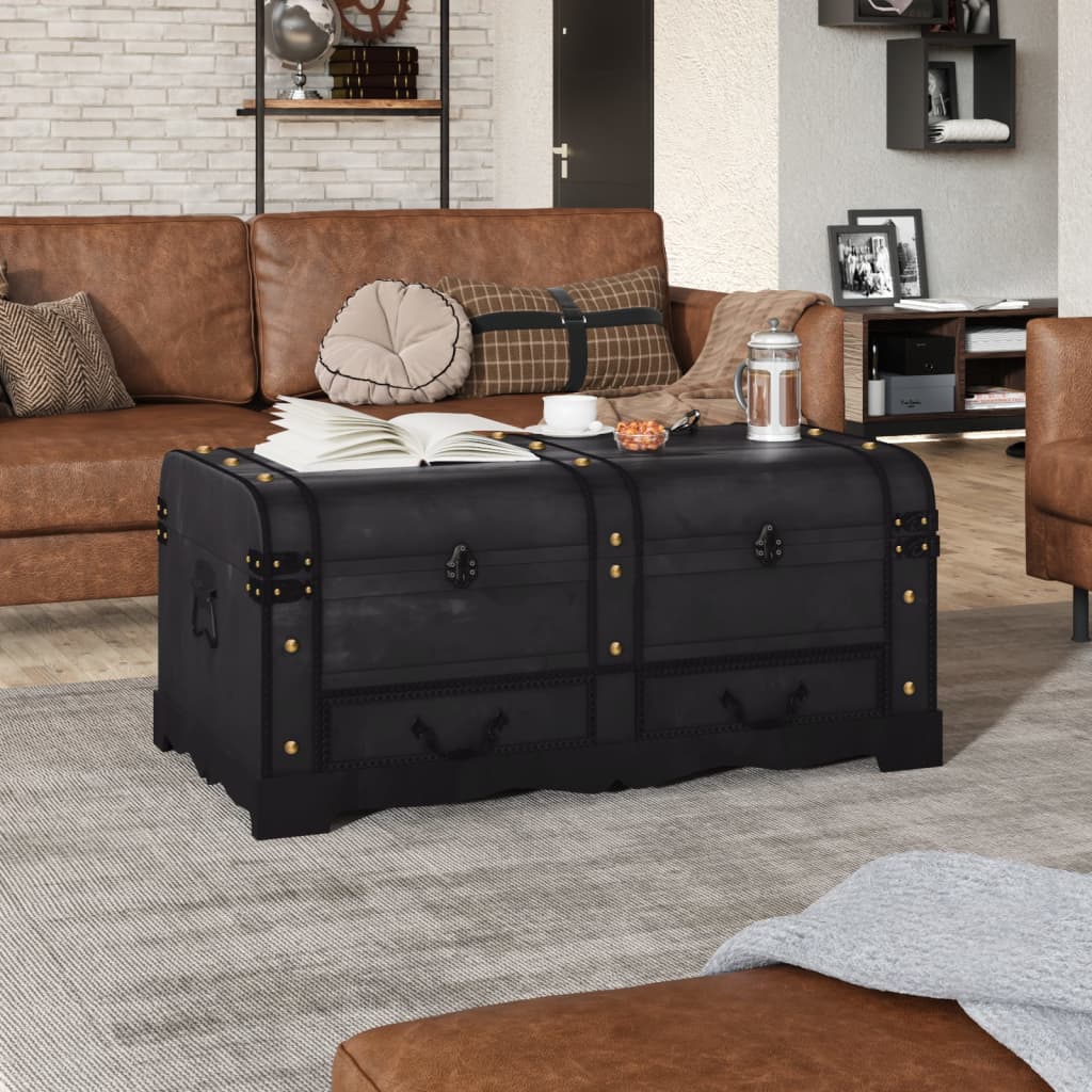 vidaXL Wooden Treasure Chest Black 90 x 51 x 42 cm