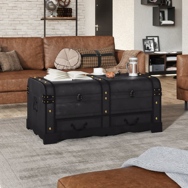 vidaXL Wooden Treasure Chest Black 90 x 51 x 42 cm