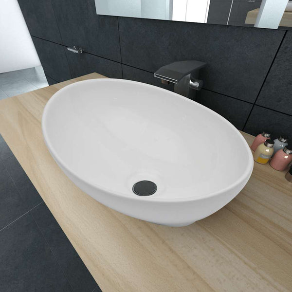 Keramik Waschbecken 40 x 33 cm Oval Weiß