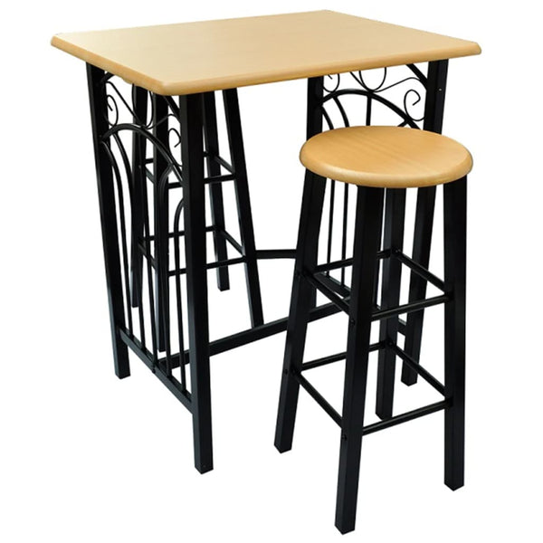 Bartisch- und Hocker-Set 3-tlg. Holz und Stahl