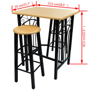 vidaXL 3-piece Bar Table and Stool Set Wood and Steel