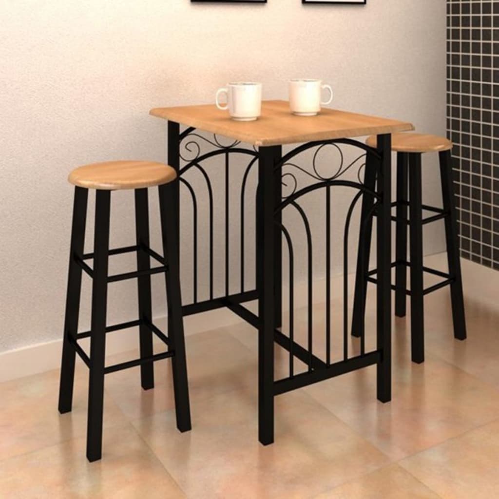 vidaXL 3-piece Bar Table and Stool Set Wood and Steel