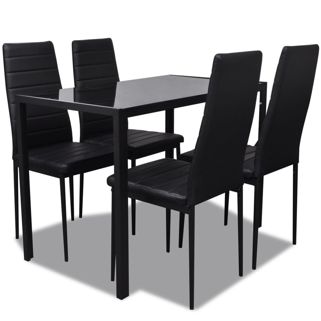 vidaXL Dining Set Table Chairs 5-piece Faux Leather Black