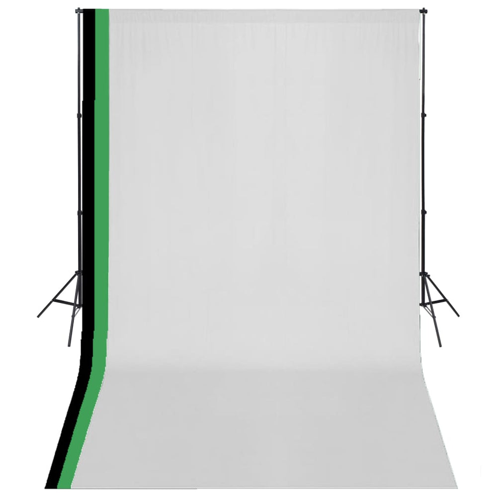 vidaXL Photo Studio Set 3 Cotton Backdrops Adjustable Frame 3x5m