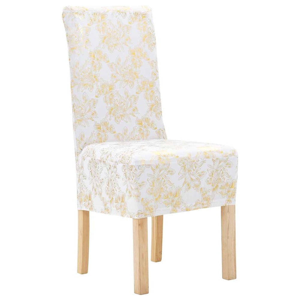 vidaXL 6 pcs. Stretch Chair Covers Straight White with Gold Print