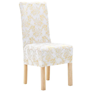 vidaXL 6 pcs. Stretch Chair Covers Straight White with Gold Print