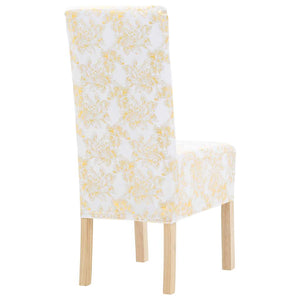 vidaXL 6 pcs. Stretch Chair Covers Straight White with Gold Print