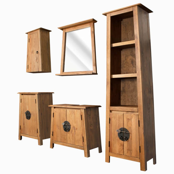 vidaXL 5-piece Solid Pine Bathroom Furniture Set