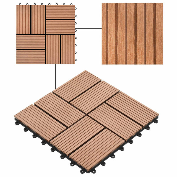 vidaXL Deck Tile 11 pcs Brown 30 x 30 cm WPC
