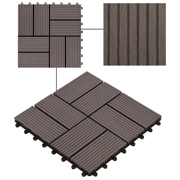 vidaXL Decking Tile 11 pcs Dark Brown 30 x 30 cm WPC