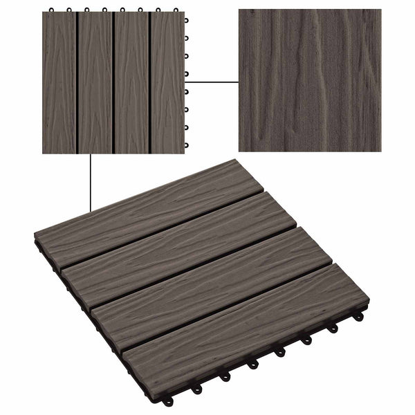 vidaXL Decking Tiles 3D Design 11 pcs Dark Brown 30 x 30 cm WPC