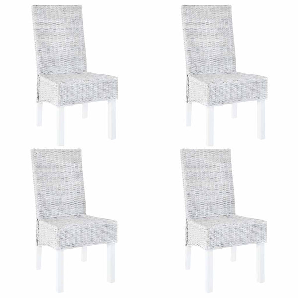 vidaXL Dining Chairs 4 pcs White Kubu Rattan and Mango Wood