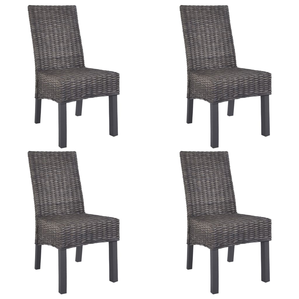 vidaXL Dining Chairs 4 pcs Brown Kubu Rattan and Mango Wood